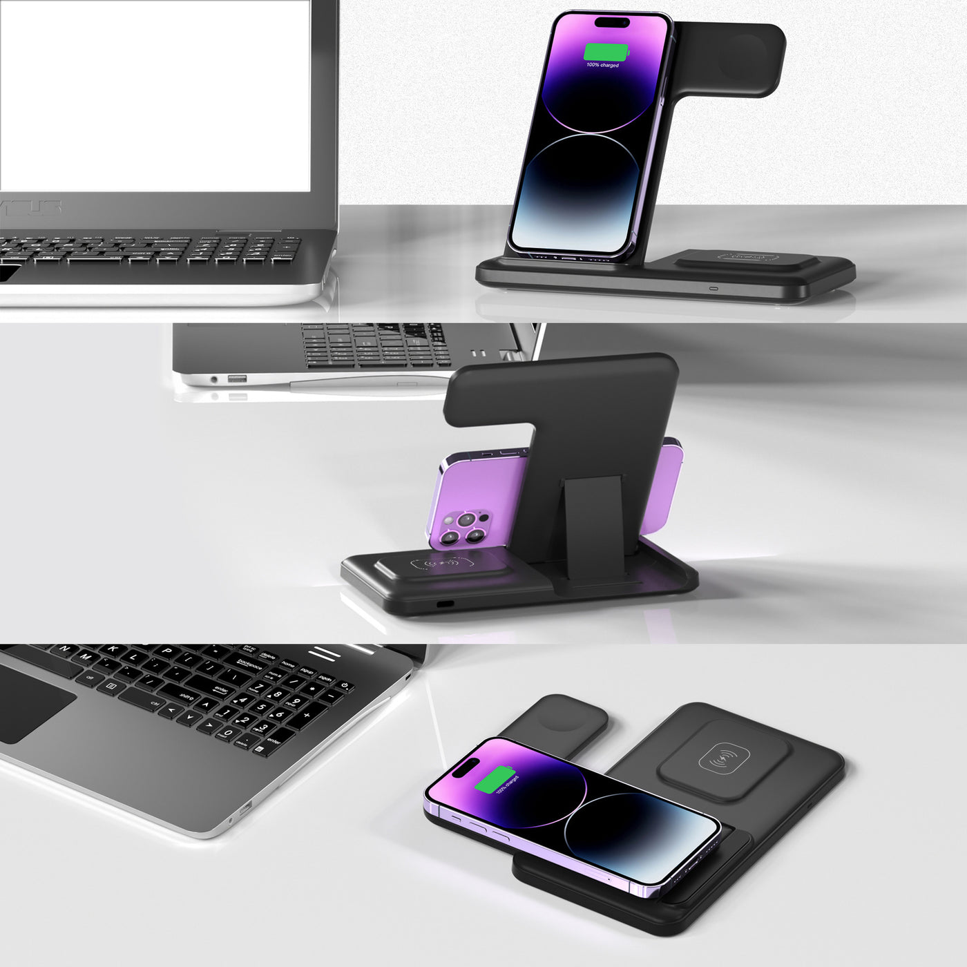 Vertical Bracket Fast Charging Base Three-in-one Wireless Charger